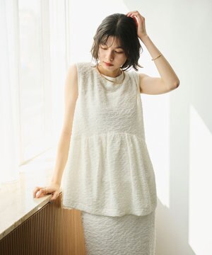 【金子綾さんインスタライブご紹介アイテム】（セットアップ可能）ふくれジャガード ペプラムブラウス