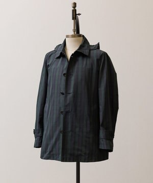  【オンオフ兼用 / ストレッチ / 撥水 / 洗える】トリコット3レイヤーバルマカンショートコート / フードデタッチャブル