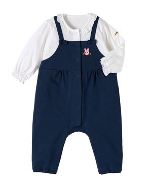  【70-80cm】オーバーオール重ね着風 カバーオール