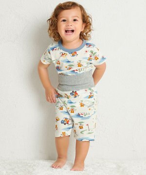  【80-120cm】 リゾートビーンズ 腹巻き付き タック天竺素材 半袖パジャマ