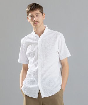  トライジャガードストレッチ   ウイングカラー半袖シャツ