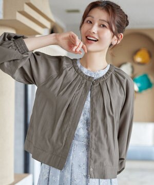 麻調襟ギャザーシアーブルゾン