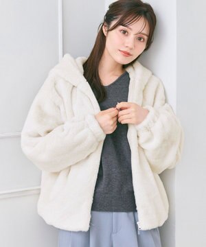  フード付きフェイクファー パーカー
