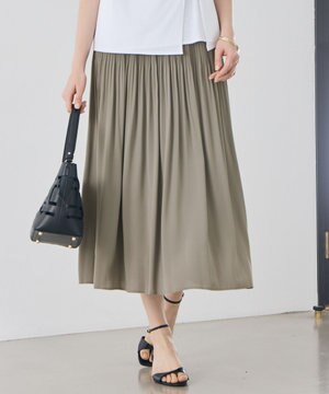  【デザインアップデート・ウエストゴム・セットアップ対応・セレモニー・通勤】ライトサテンプリーツ スカート