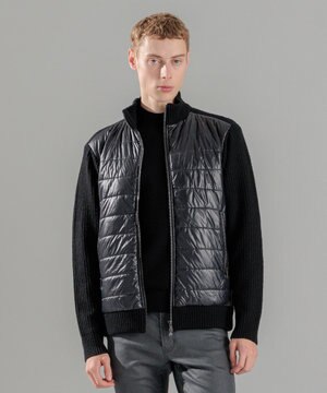  ニットブロックシルキーサテン　ニットブルゾン