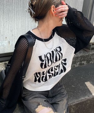  ラグランショートメッシュニット