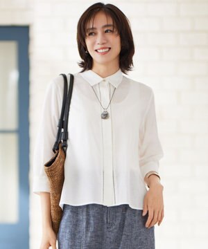  【ドラマ「明日はもっと いい日になる」着用】【接触冷感・吸水速乾・洗える】ナチュラルリネンクロップド丈 シャツ