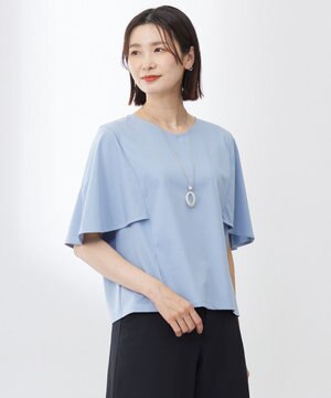  【洗える・接触冷感】プレーティングジャージー ケープ風 カットソー