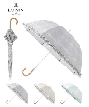  ランバン オン ブルー 晴雨兼用日傘 長傘 ドビー×フリル 遮光 遮熱 UV