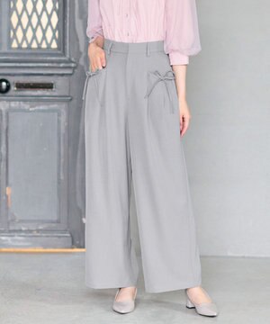  リボンディテール セミワイドパンツ