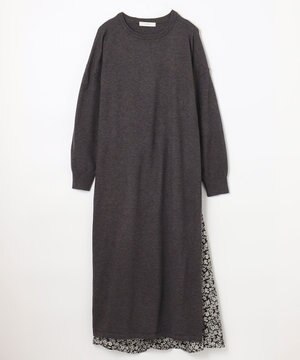 【洗える】ロングニット×フラワースカート セット