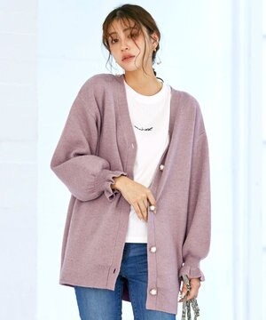  【洗える】袖先フリルミドル丈カーディガン