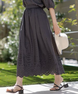  【洗える】カットワークエンブロイダリー スカート