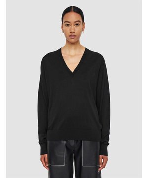  【洗える】スーパーファインコットンシルク　Vネックニット