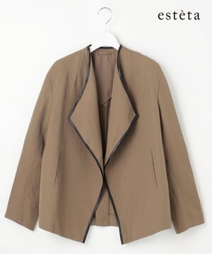 【エステータ】ウールリネン レザートリミング ジャケット