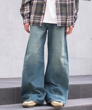  【ウエスト調整可/SMLサイズ展開】ローライズカバーフィットフレアデニムパンツ