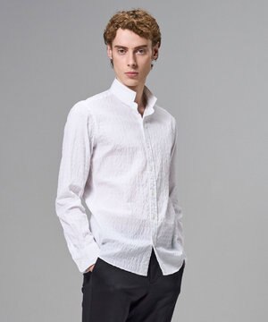  新柄【オリジナル素材】ラティスジャガードストレッチ　ウィングカラーシャツ