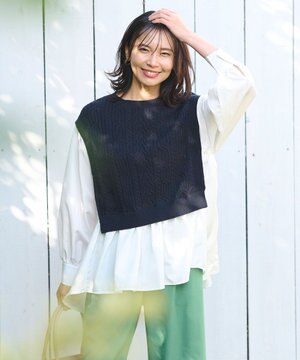  【洗濯機可・前後差あり】レイヤードブラウスニット