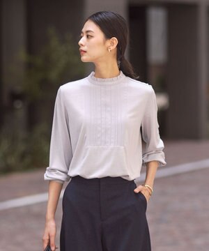  ウォッシャブルウール フリルネック カットソー