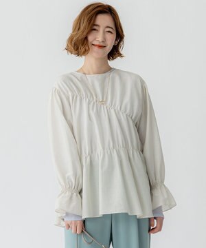 【洗える】シアーコットンシルク シャーリング デザイン ブラウス