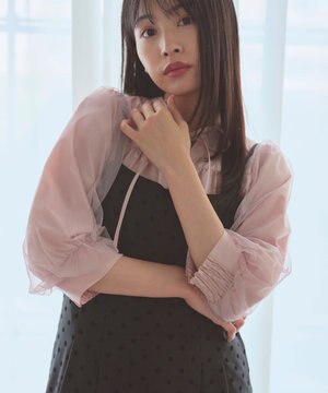  袖チュールリボンスキッパー ブラウス