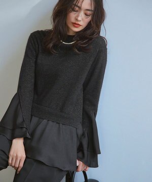 【23区×Oggiコラボ】フレアサテンコンビ ラメニット