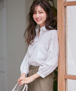  【洗える】エンブロイダリースリーブ ブラウス