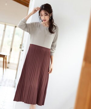  【洗える】1枚で着映えするプリーツニットワンピース