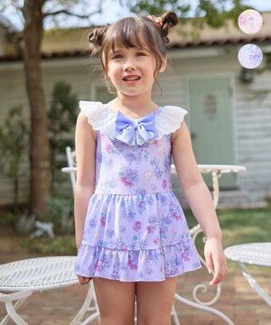  花柄×レース ワンピース水着