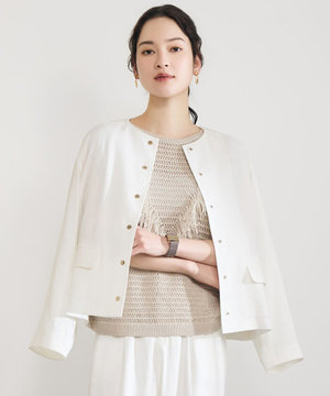 【カタログ掲載・セットアップ対応】リネンストレッチノーカラー ジャケット