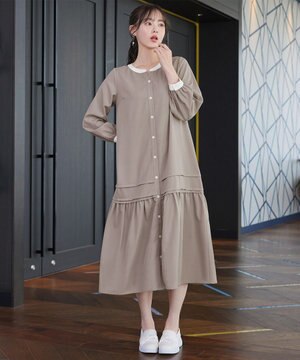  ピンタックギャザークレリックシャツワンピース