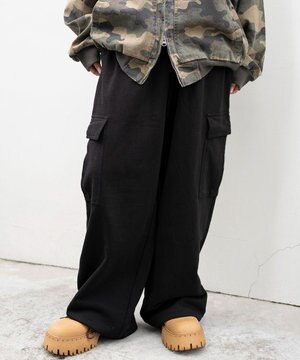  【ユニセックス着用ITEM/ウエストゴム/MLサイズ展開】ワイドスウェットカーゴパンツ