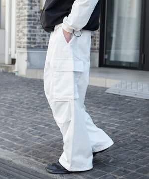  【ウエストゴム/SMLサイズ展開】イージーワイドカーゴパンツ