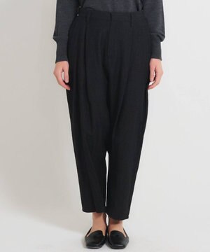  〈軽やかな尾州産リネンウール〉スラックスパンツ  　ロングシーズン 秋冬春 後ろウエストゴム有り ゆったりシルエット セットアップ可能  裏地有り