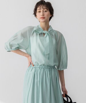  【WEB&一部店舗限定/洗える】ライトシアーミクスチャー ボウタイ ブラウス