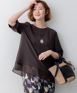 【吸水速乾/UVカット/接触冷感】ストレッチジョーゼット シアーコンビ カットソー