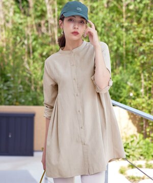  【洗える】ピーチスキンシャツチュニックブラウス