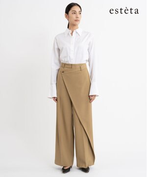  【エステータ】ウールギャバジン ワイド ラップパンツ