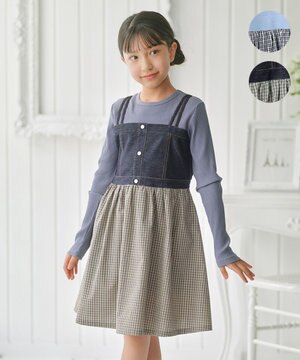  【110-140㎝】 チェックドッキング ワンピース