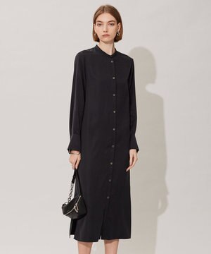 【洗える】 ルゼブフィブリルサテン シャツワンピース