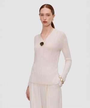  クリンクルリブ　Vネックニット