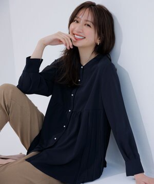  【洗える】サイドプリーツ ブラウス