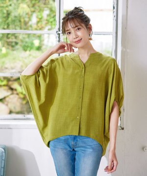  【洗える】麻調ドルマンタックシャツ