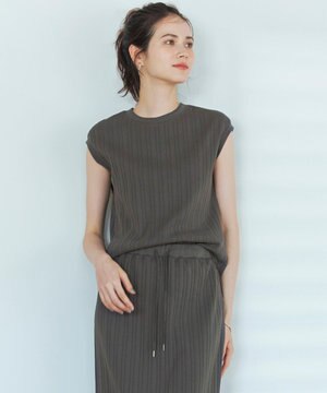  【SLOW/洗える】ランダムリブフライス フレンチスリーブ カットソー