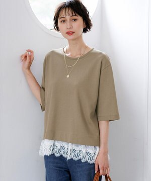  【先行予約】レースヘムレイヤード コンビ カットソー