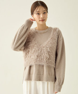 ロングシャギーニットベスト