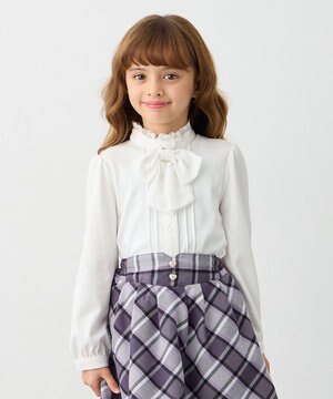  リボン付きスタンドカラーブラウス