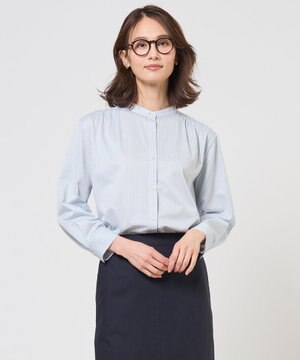  ストライプジャガード バンドカラー カットソー