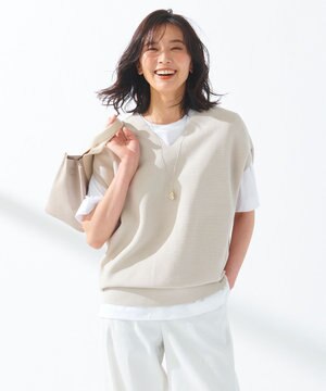 【洗える】ホールガーメント Vネック ノースリーブ ニット