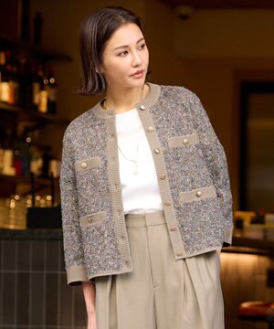  【洗える】カラーミックスツイード ニットカーディガン